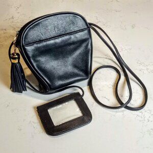 Studio Imports Navy Leather Crossbody Tassel Bag